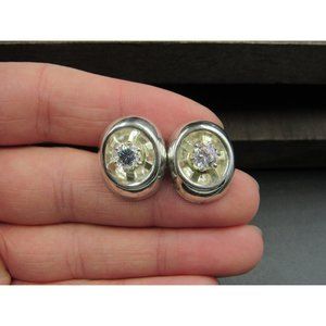 Sterling Silver Bright Round CZ Unique Style Stud Earrings Vintage Wedding